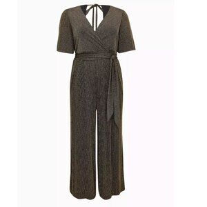 Women's 14/16 Torrid Black and Gold Shimmer Surplice Jumpsuit (Torrid 1), EUC